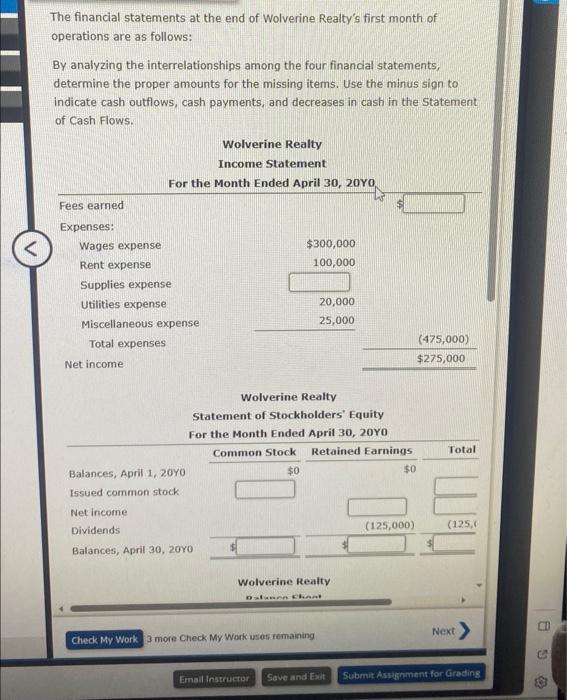 Solved The financial statements at the end of Wolverine