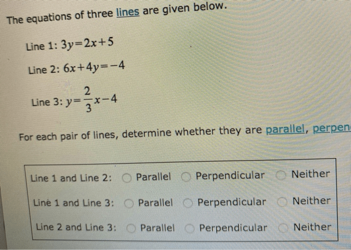 Solved The Equations Of Three Lines Are Given Below. Line...