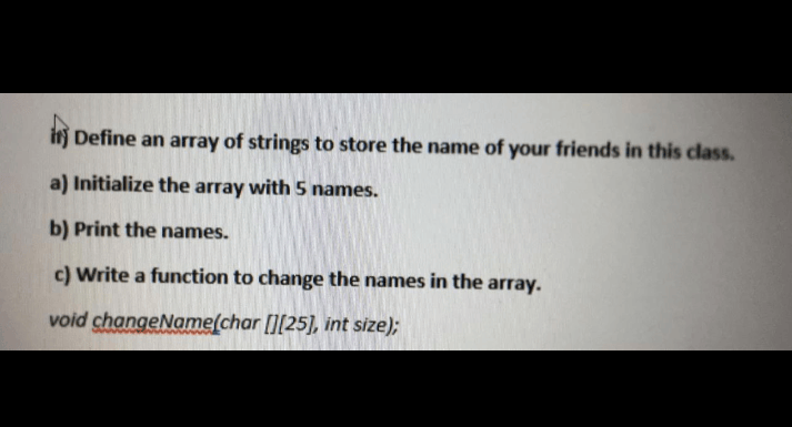 ir Define an array of strings to store the name of