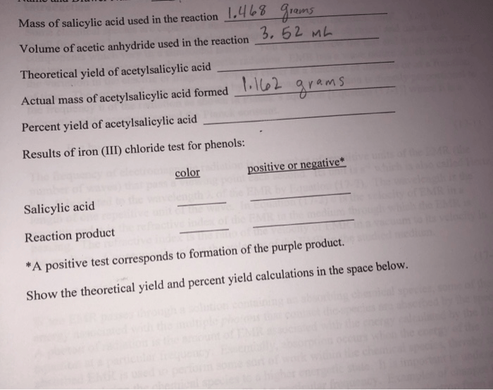 Solved Mass Of Salicylic Acid Used In The Reaction 1.468
