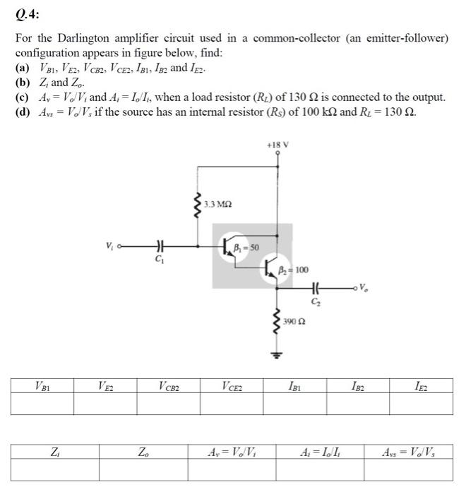 Solved For the Darlington amplifier circuit used in a