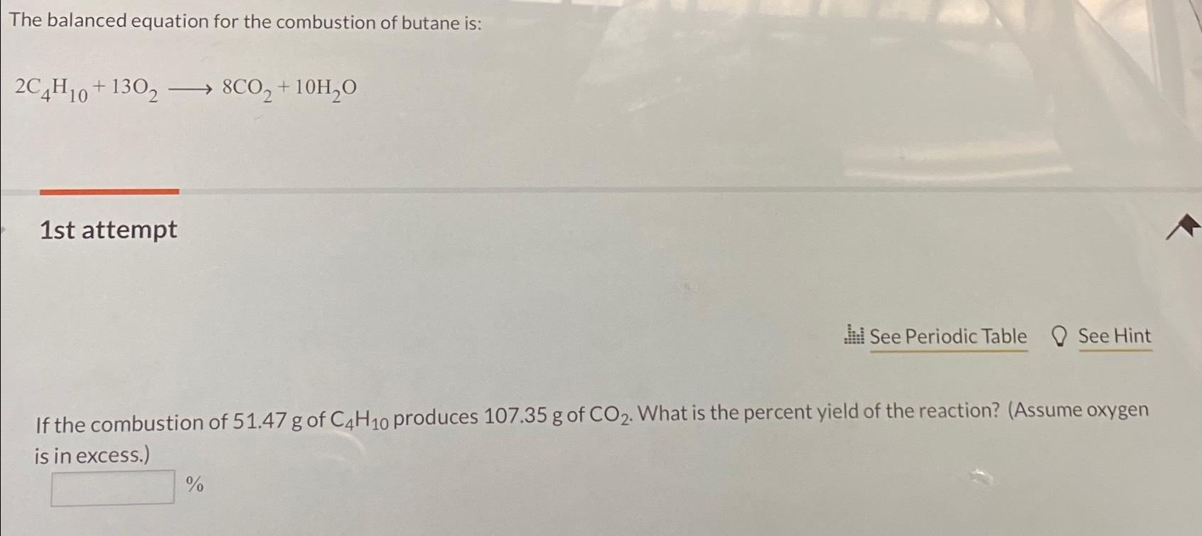 The balanced equation for the combustion of butane
