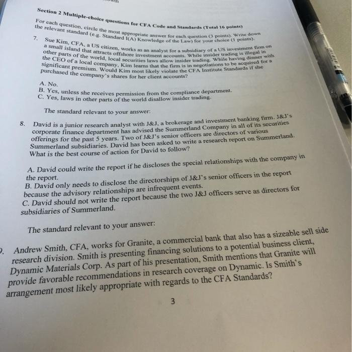 Solved 7. Section 2 Multiplechoice questions for CFA Code