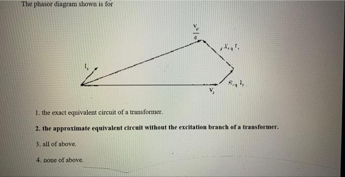 Solved The phasor diagram shown is for 1. the exact | Chegg.com