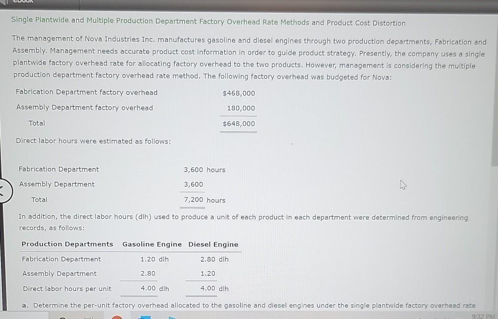 Solved Single Plantwide and multiple Production Department