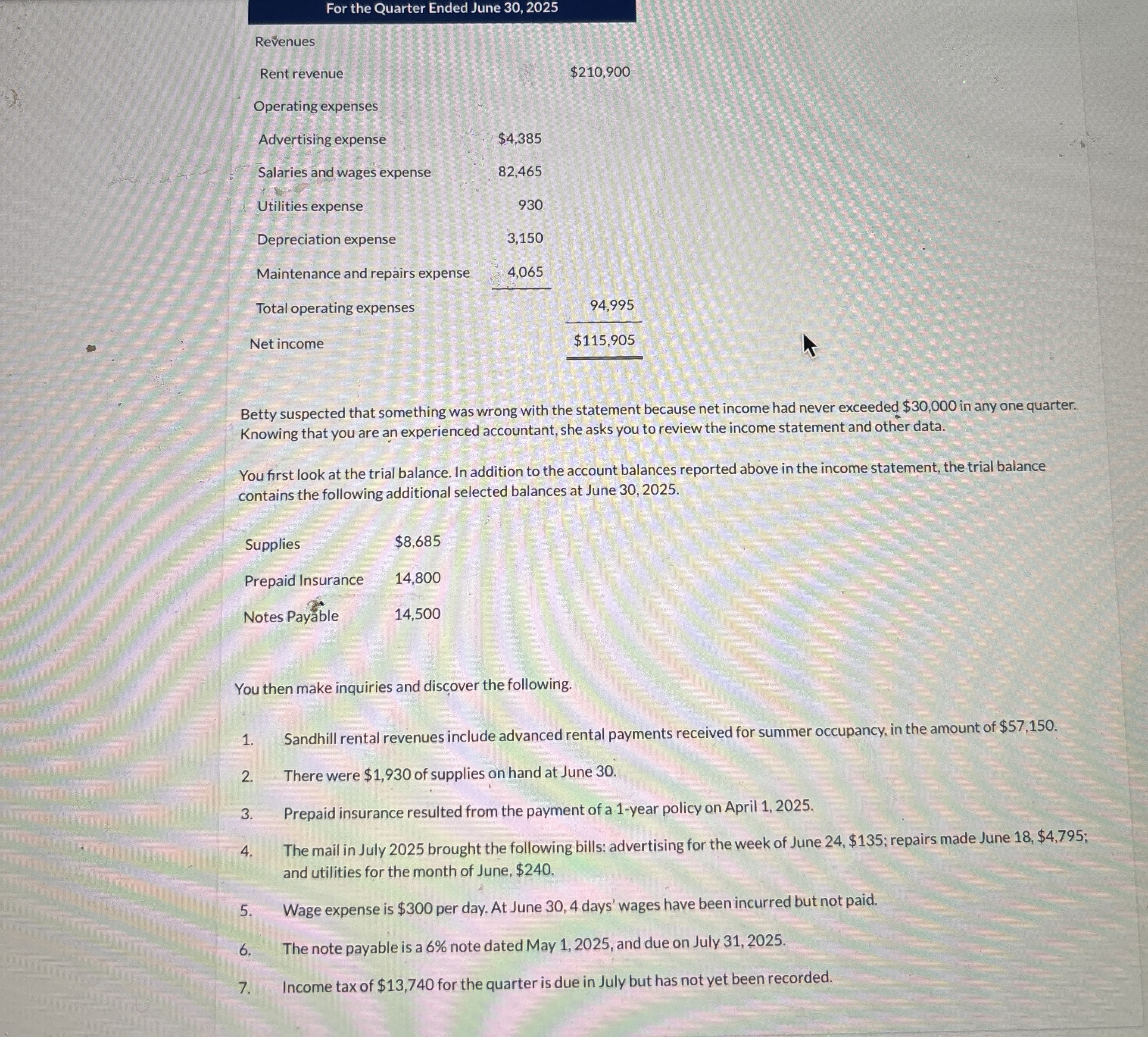 For the Quarter Ended June