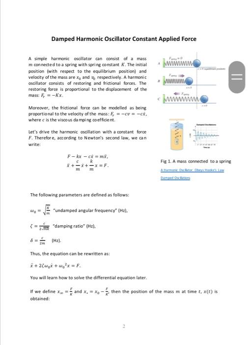 Damped Harmonic Oscillator Constant Applied Force