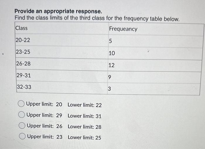 Solved Provide an appropriate response. Find the class width