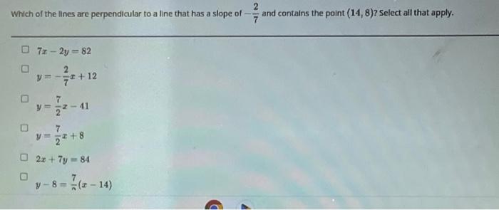 Solved Which of the lines are perpendicular to a line that | Chegg.com