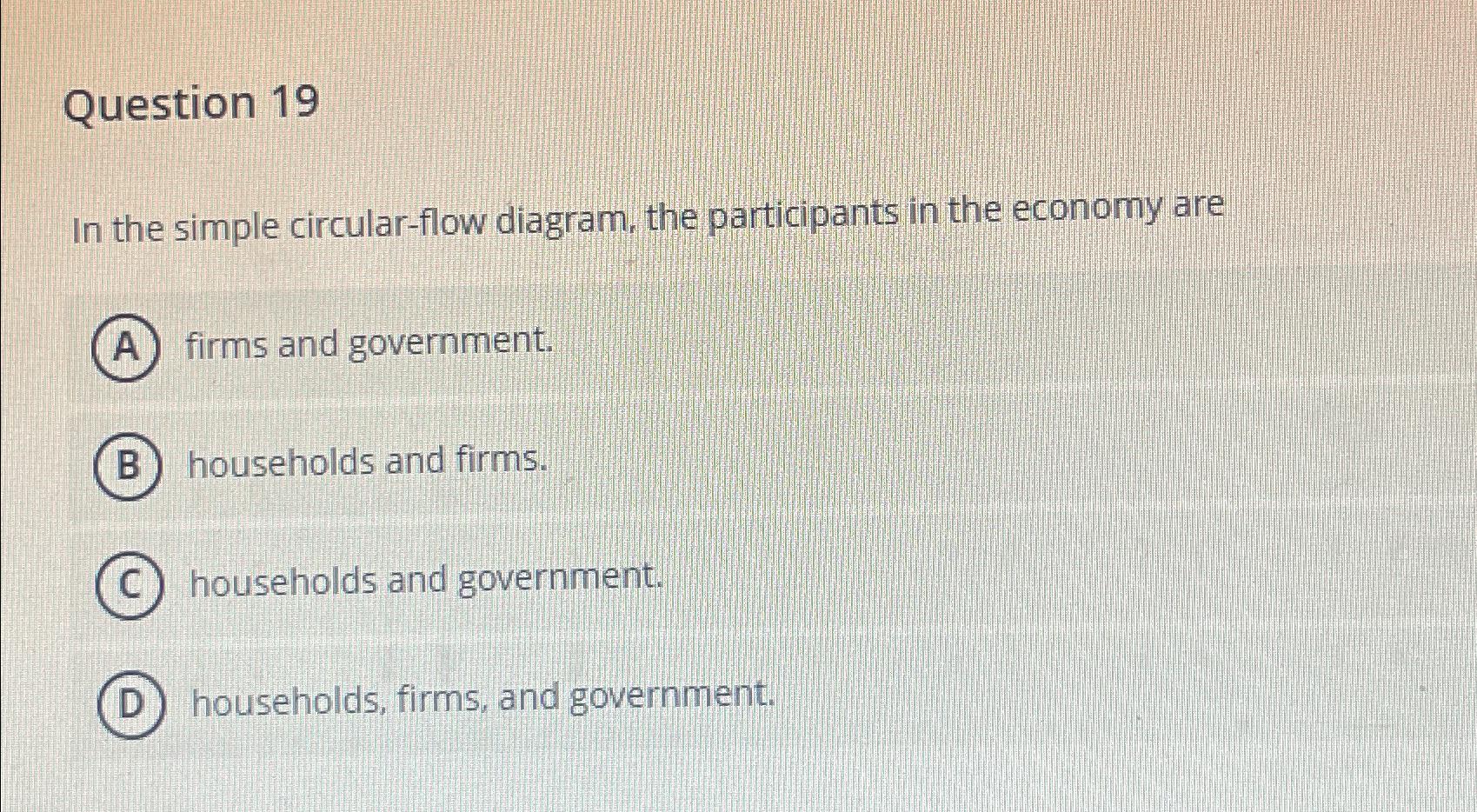Solved Question 19In the simple circular-flow diagram, the | Chegg.com