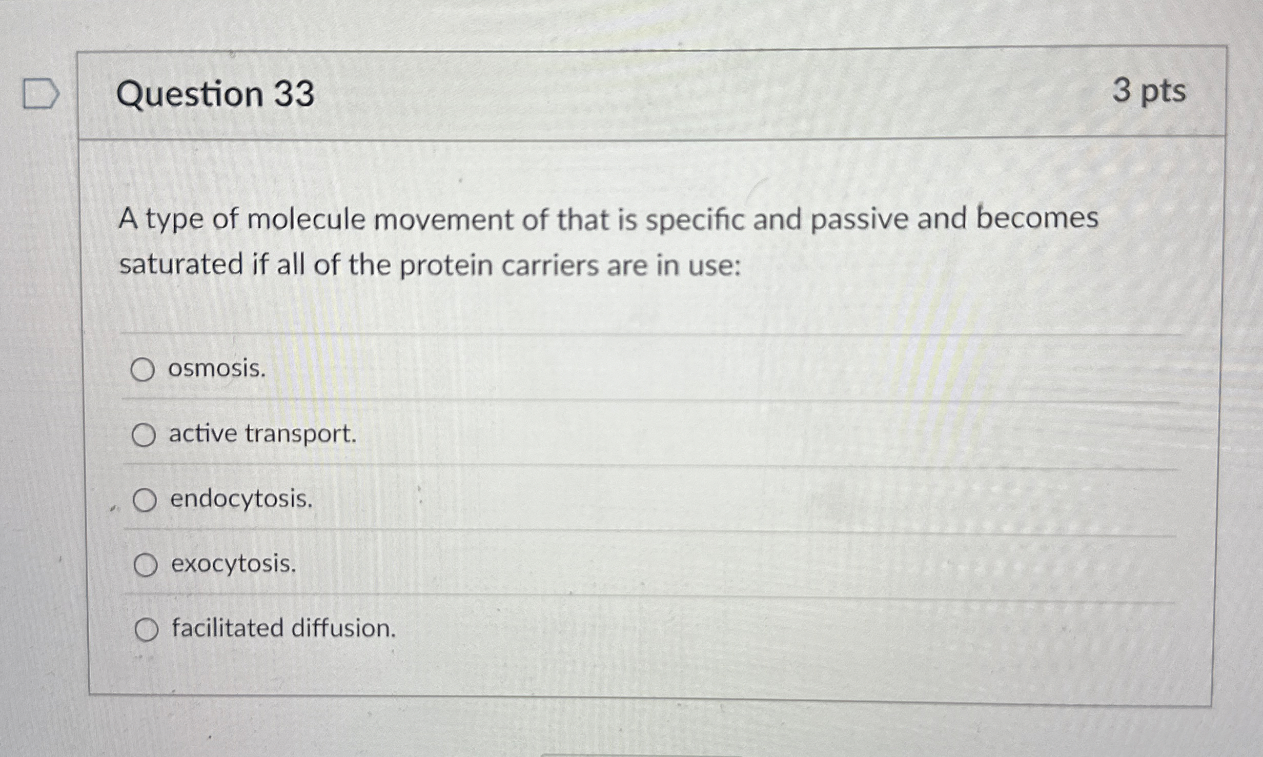 Solved Question 333 ﻿ptsA type of molecule movement of that