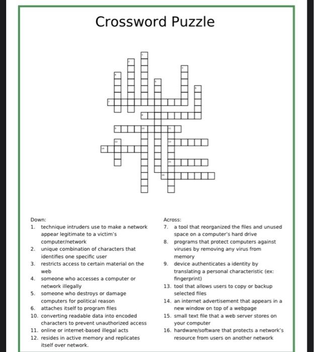 Crossword Puzzle (Security Terms) C Crossword | Chegg.com
