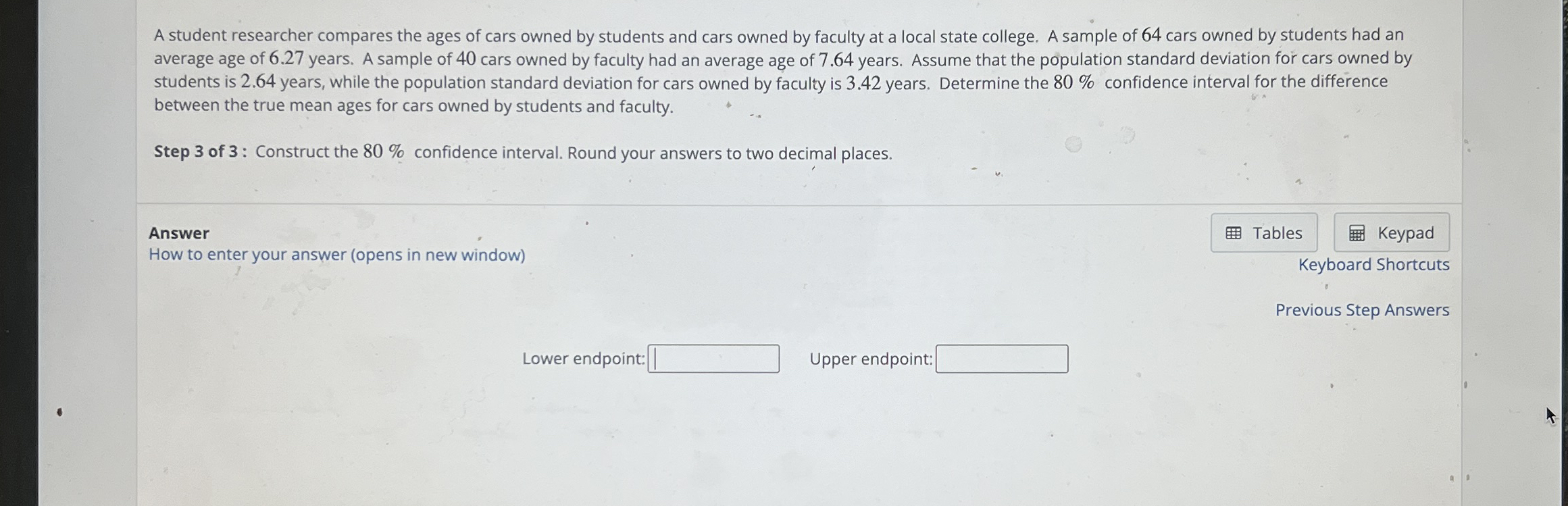 A student researcher compares the ages of cars owned