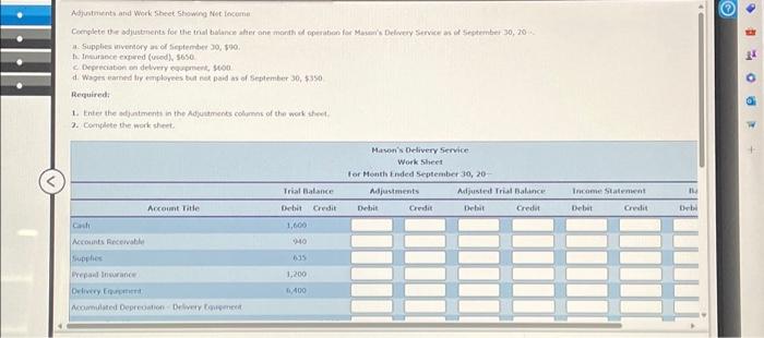 Adjustments and Work Sheet Showing Net Income | Chegg.com