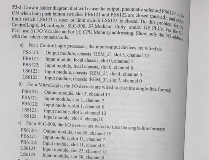 Solved P3-3. Draw a ladder diagram that will cause the | Chegg.com