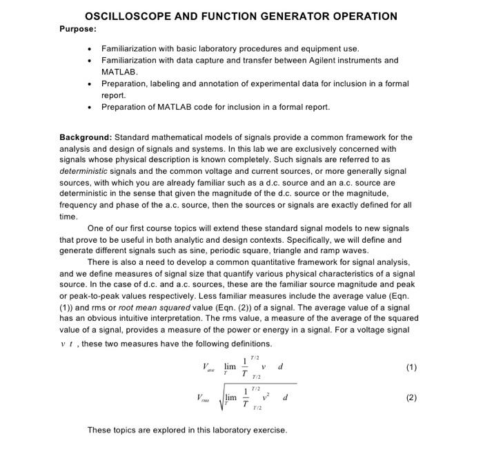 OSCILLOSCOPE AND FUNCTION GENERATOR OPERATION