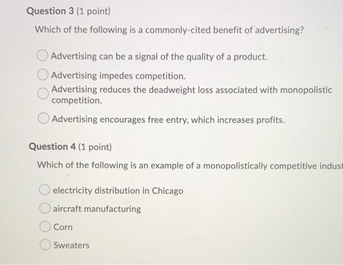 Solved Question 3 (1 point) Which of the following is a