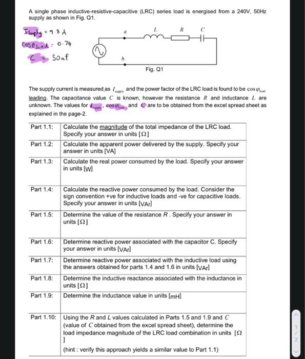Solved A single phase inductiveresistivecapacitive (LRC)