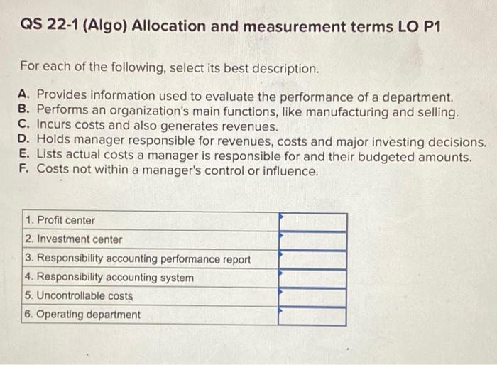 Solved QS 221 (Algo) Allocation and measurement terms LO P1