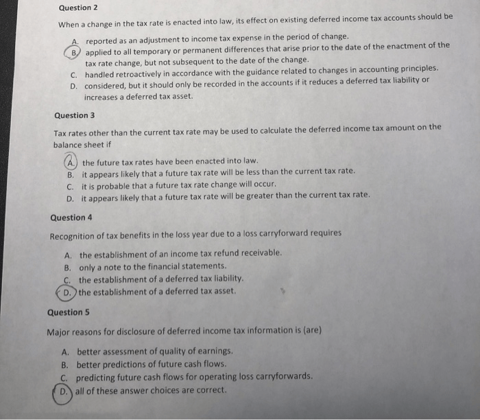 Solved Question 2 When A Change In The Tax Rate Is Enacte...