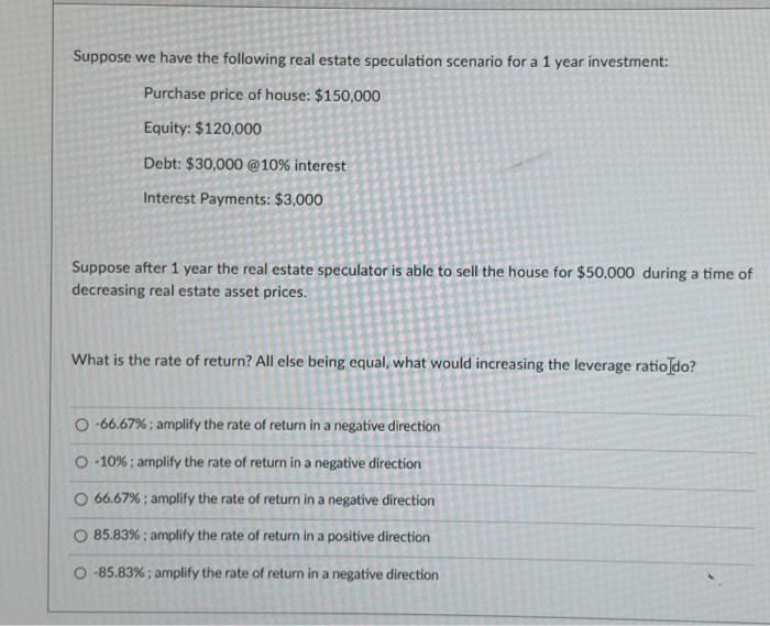 Solved suppose we have the following real estate speculation