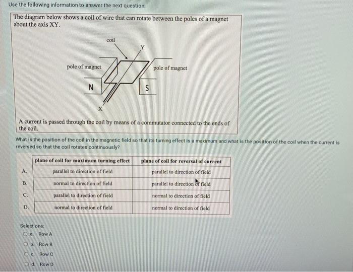 Solved Use the following information to answer the next