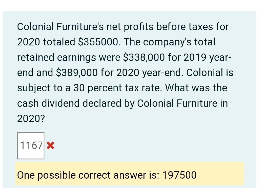 Solved Colonial Furniture's net profits before taxes for