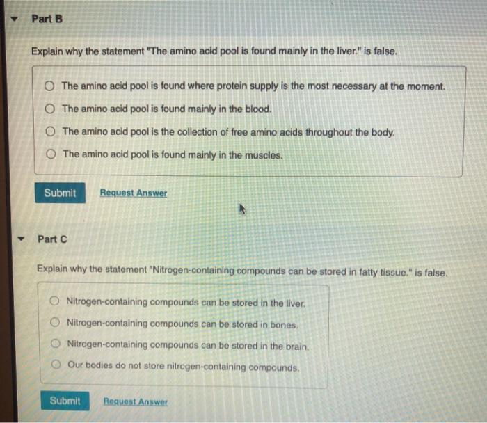 Solved Part B Explain why the statement "The amino acid pool
