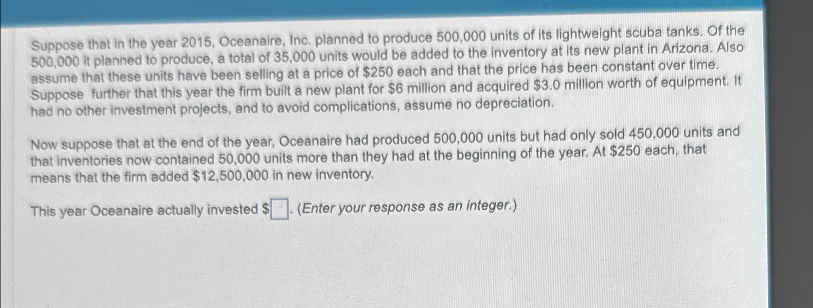 Solved Suppose that in the year 2015, ﻿Oceanaire, Inc.