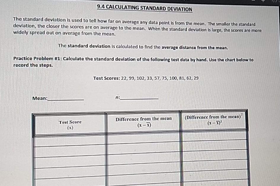 Solved 9.4 CALCULATING STANDARD DEVIATION The standard