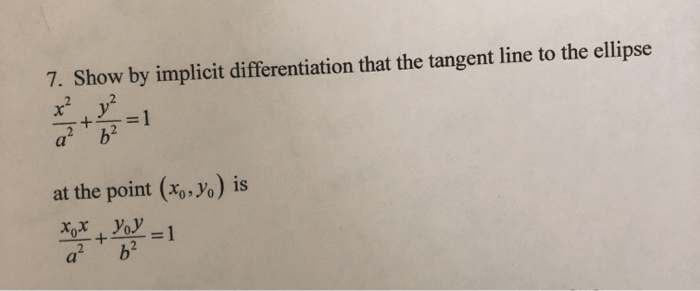 Solved 7. Show By Implicit Differentiation That The Tange...