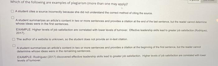 Solved Sur Which Of The Following Are Examples Of Plagiarism | Chegg.com