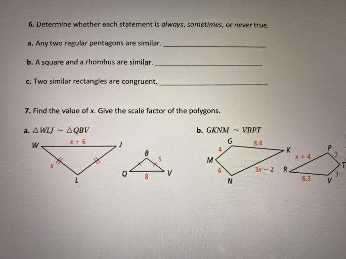 Solved 6. Determine whether each statement is always,
