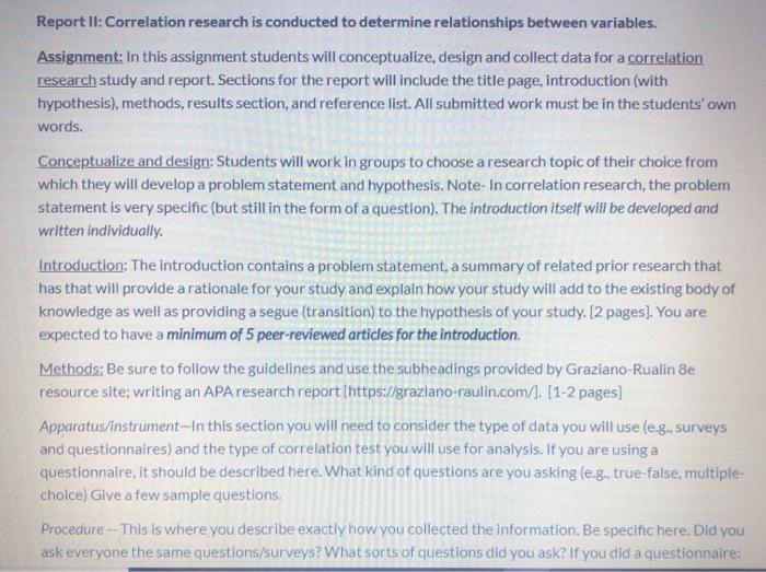 Report II Correlation research is conducted to