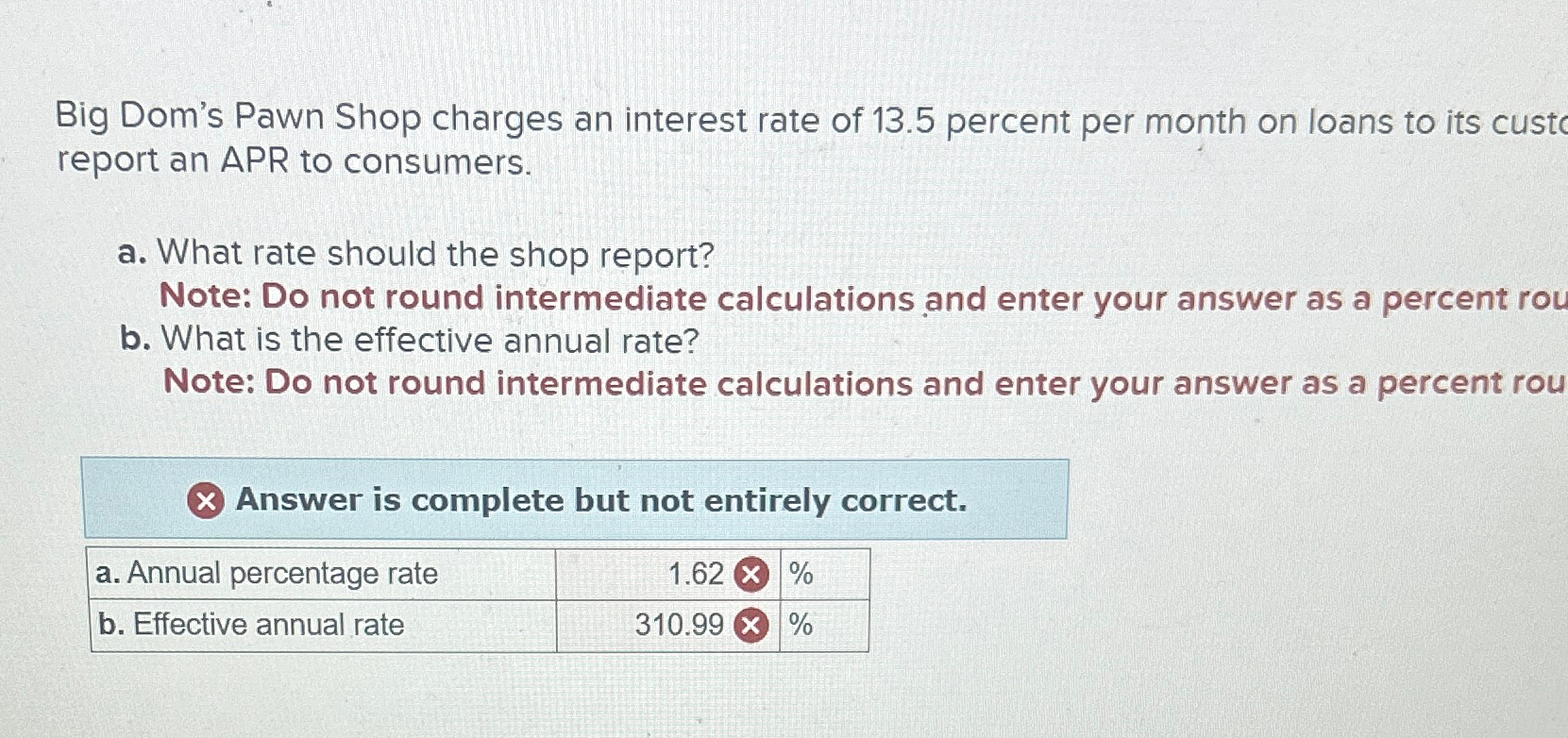 Solved Big Dom's Pawn Shop charges an interest rate of 13.5