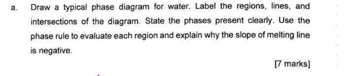 Solved a. Draw a typical phase diagram for water. Label the | Chegg.com