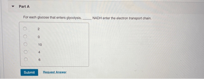 Solved Part A For Each Glucose That Enters Glycolysis, Nadh | Chegg.com