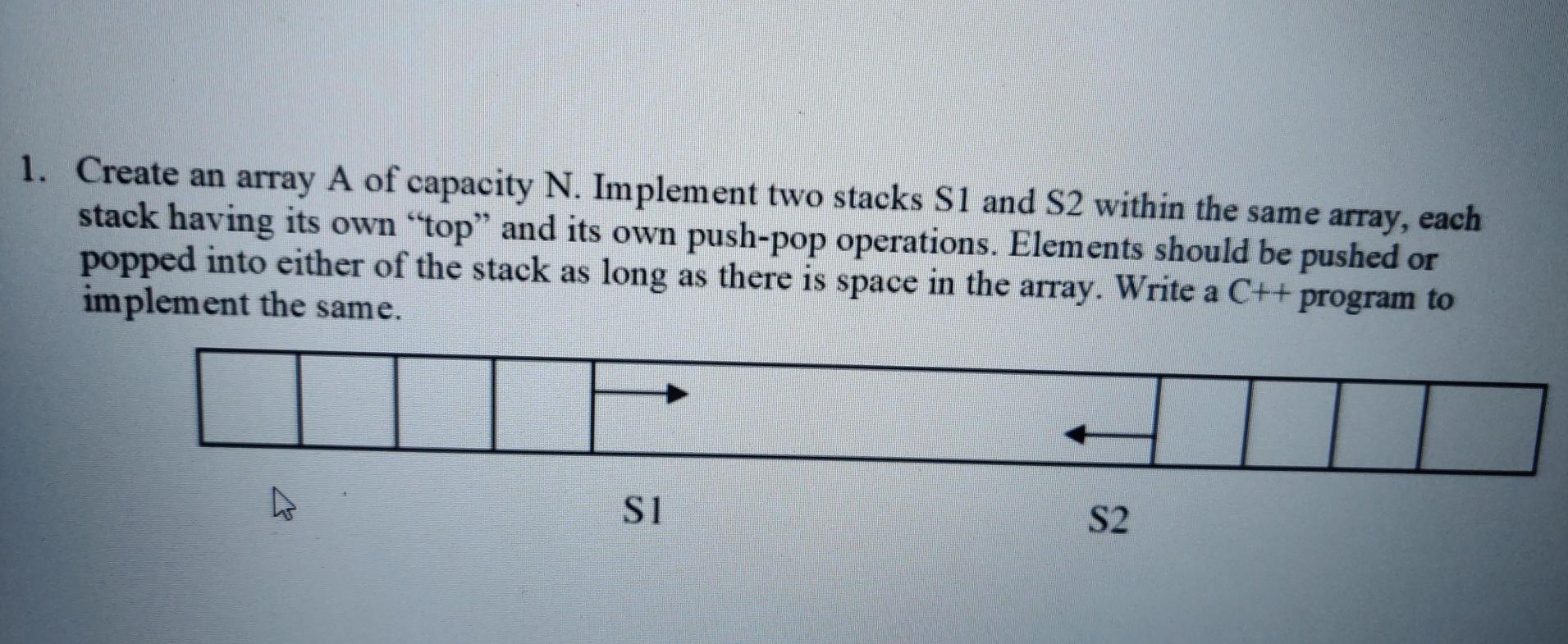 Solved 1. Create an array A of capacity N. Implement two