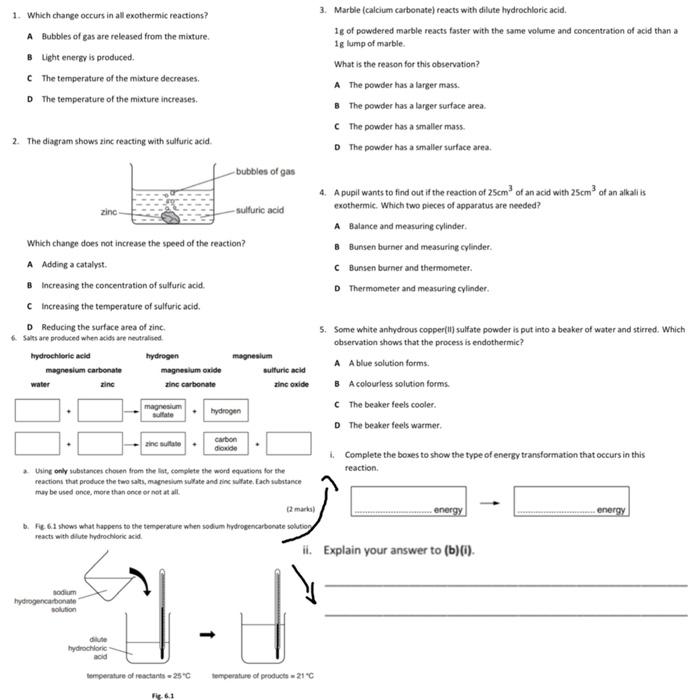 Solved 3. Marble (calcium carbonate) reacts with dilute