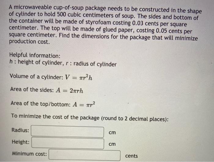 Solved A microwaveable cupofsoup package needs to be