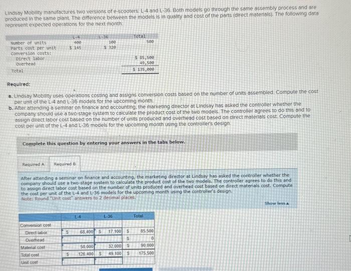 Solved Lndsay Mobility manufactures two versions or