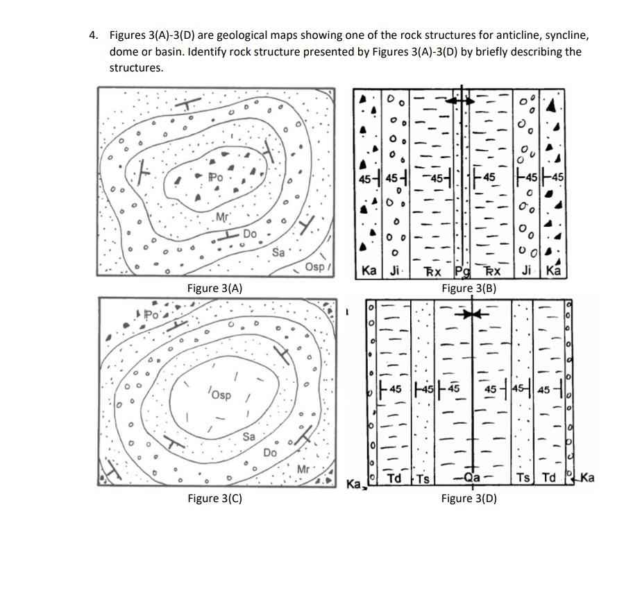 Solved 4. Figures 3(A)3(D) are geological maps showing one