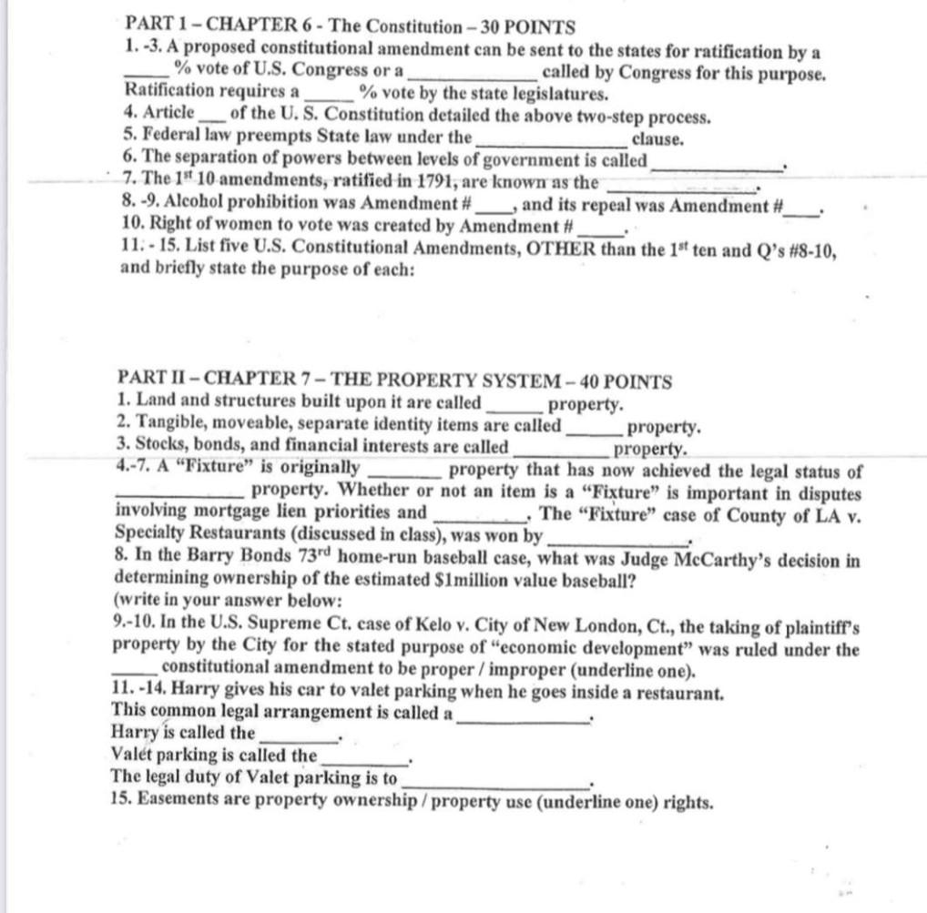 PART 1 CHAPTER 6 The Constitution 30 POINTS