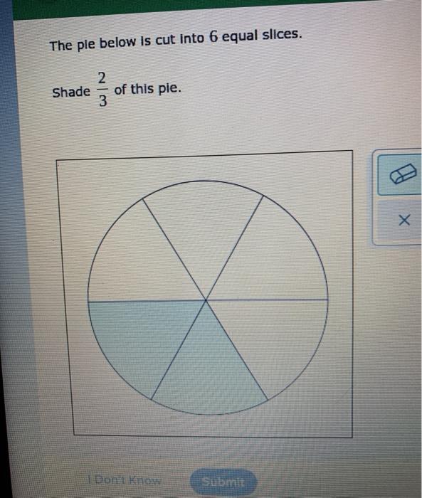 Solved The ple below is cut into 6 equal slices. 2 Shade 3 | Chegg.com