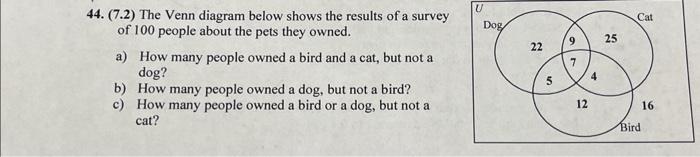 Solved 44. (7.2) The Venn diagram below shows the results of | Chegg.com
