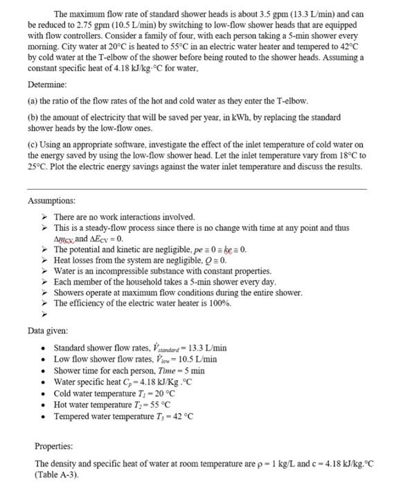 Solved The maximum flow rate of standard shower heads is
