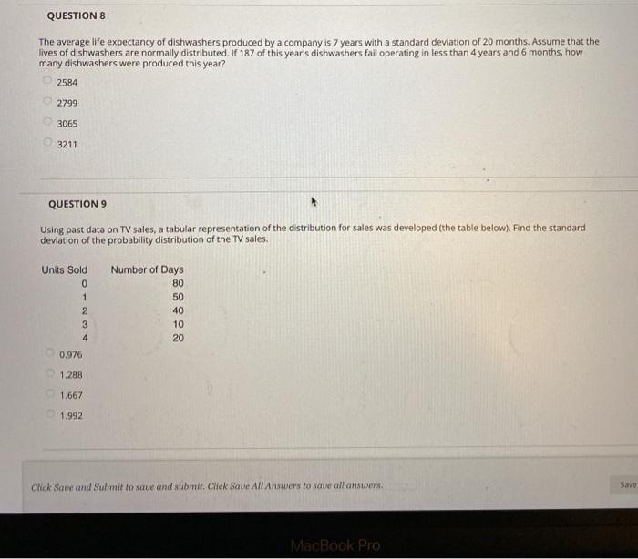 Solved QUESTION 8 The average life expectancy of dishwashers