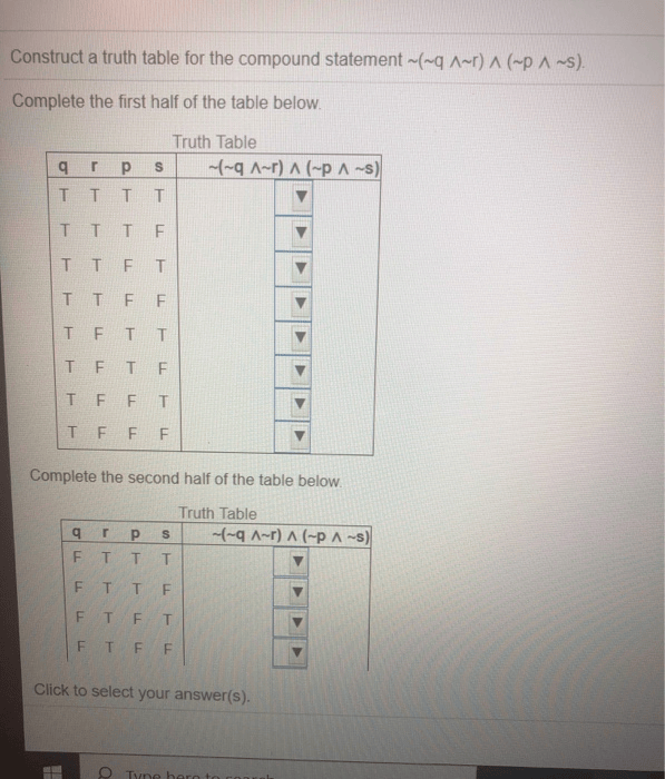 Solved Construct A Truth Table For The Compound Statement...
