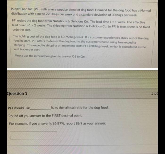 Solved Puppy Food Inc. (PFI) sells a very popular blend of