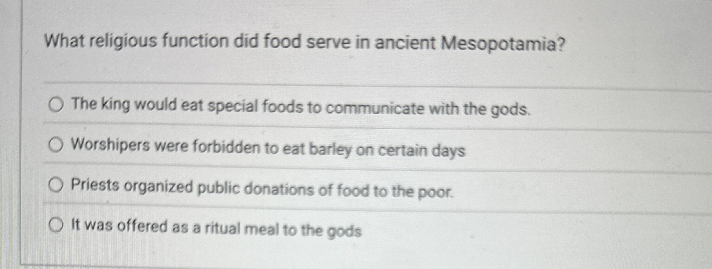 Solved What religious function did food serve in ancient